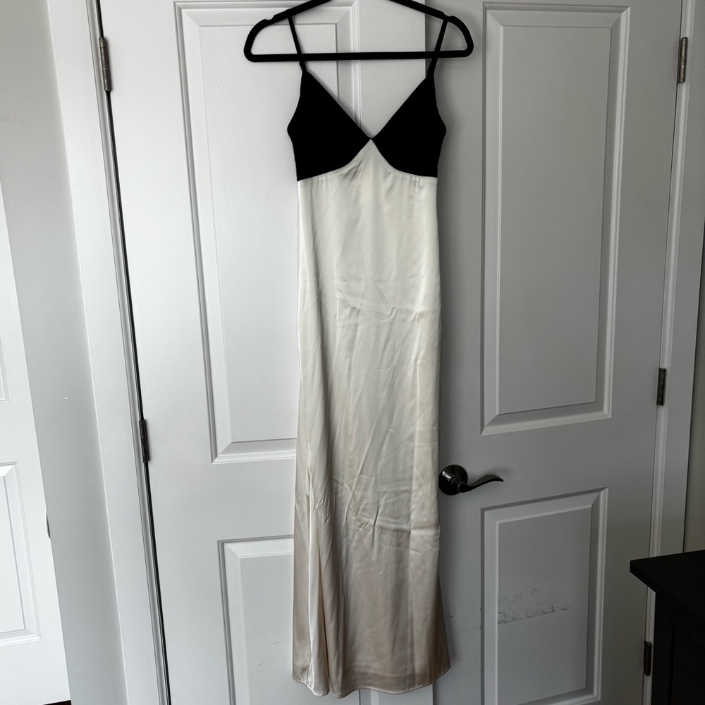 Silk Two-Tone Maxi Slip Dress - Black & Ivory